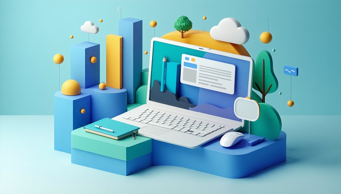 laptop with other remote workforce icons in isometric style
