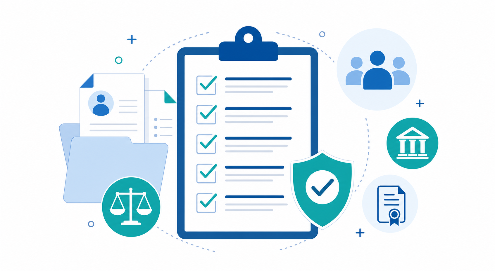 shield, checklist, compliance icons