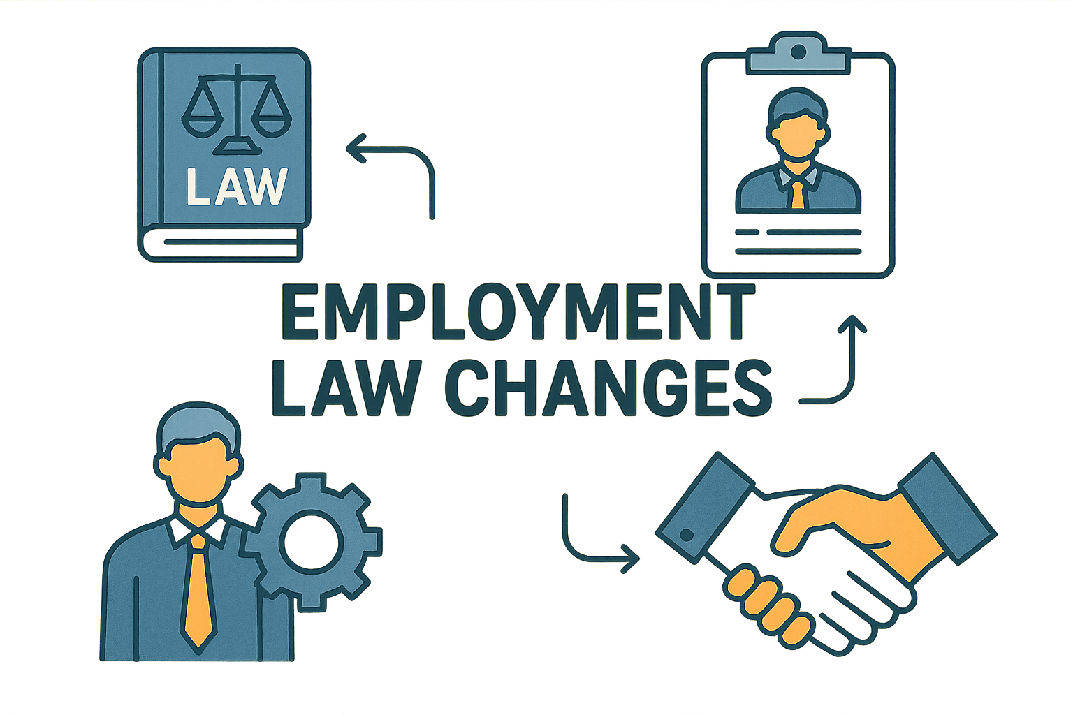 an illustration of icons like laws employee management with the words Employment Law Changes