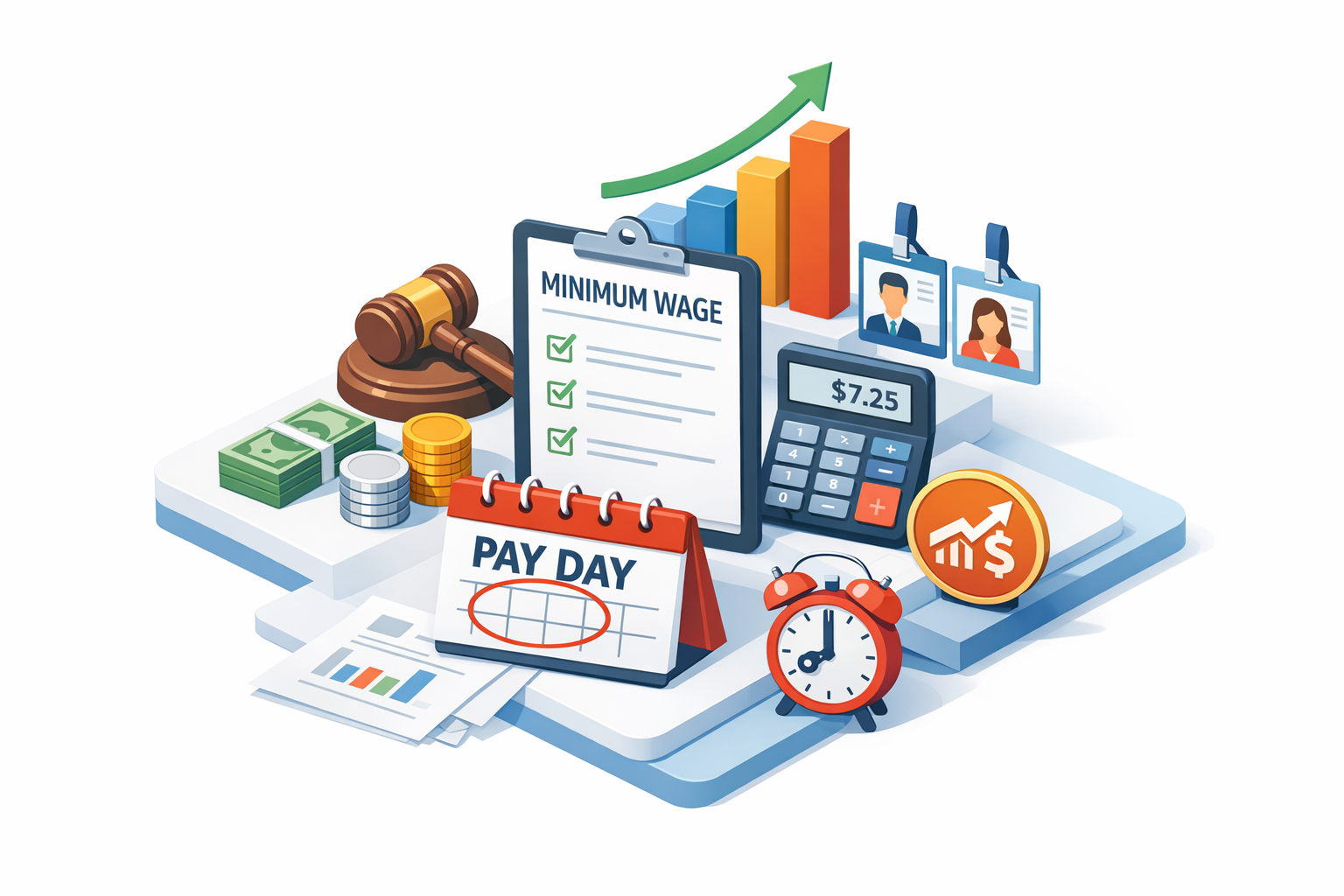 minimum wage blog image with icons and maps