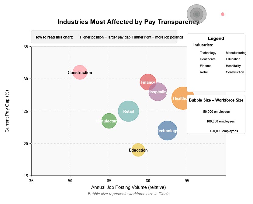 Industries Most Affected by Pay Transparency (Bubble Chart)