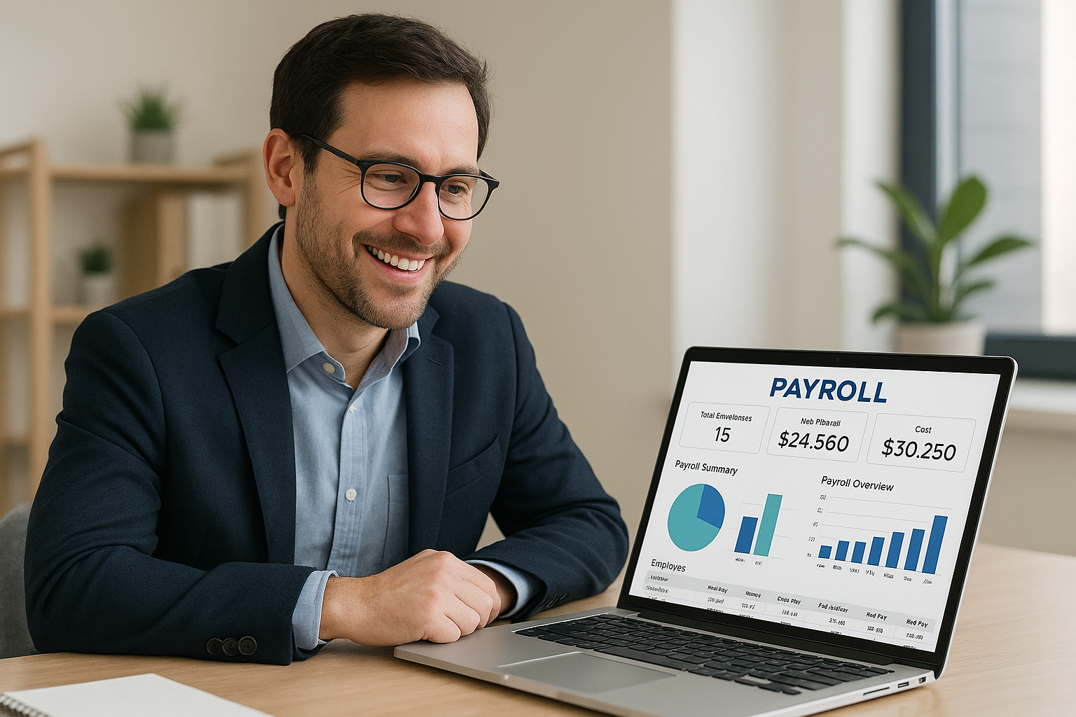 Office Desk with Payroll Dashboard