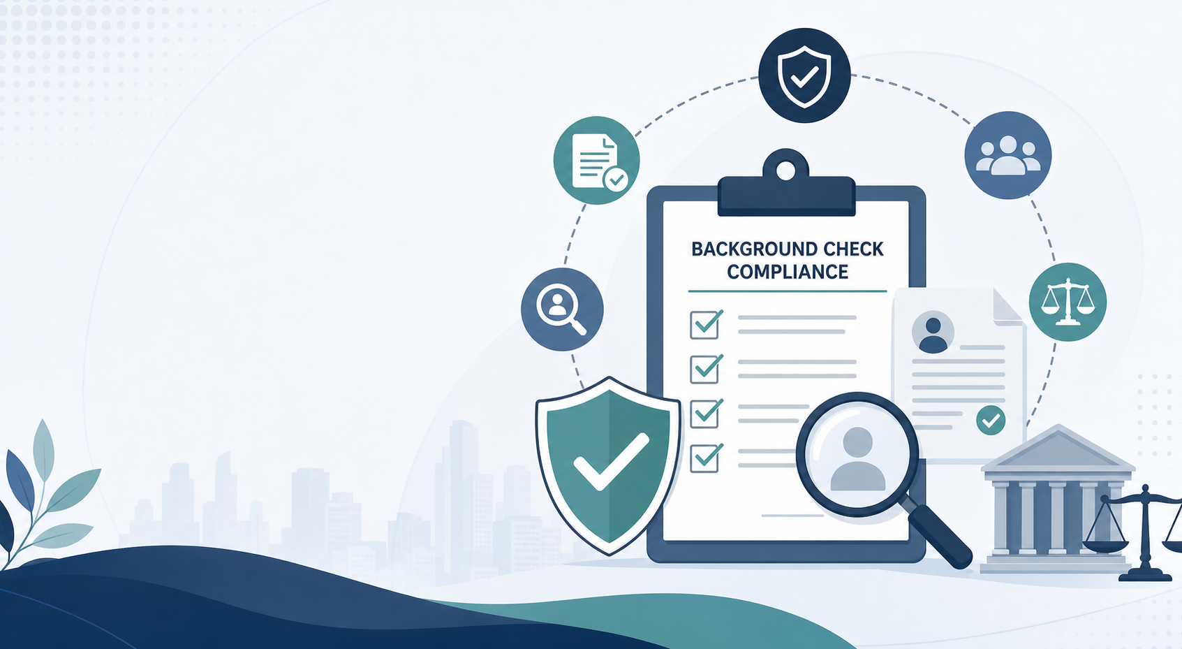 blog image of background compliance with a clipboard and relevant icons