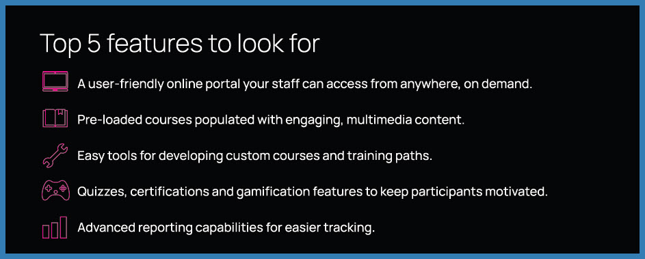 graphic of top 5 things to look for in an LMS