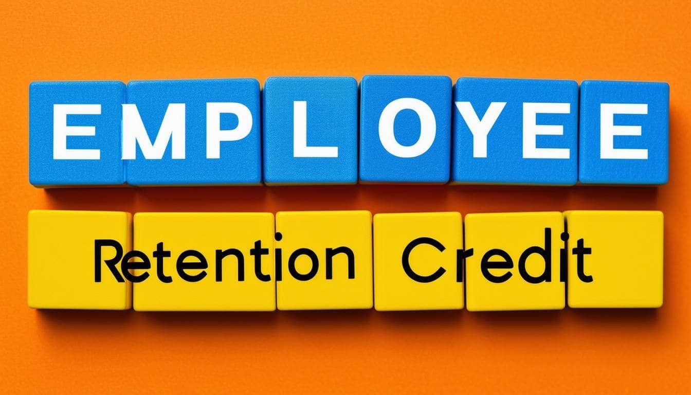 Employee Retention Credit in amiercan english spelled across blocks