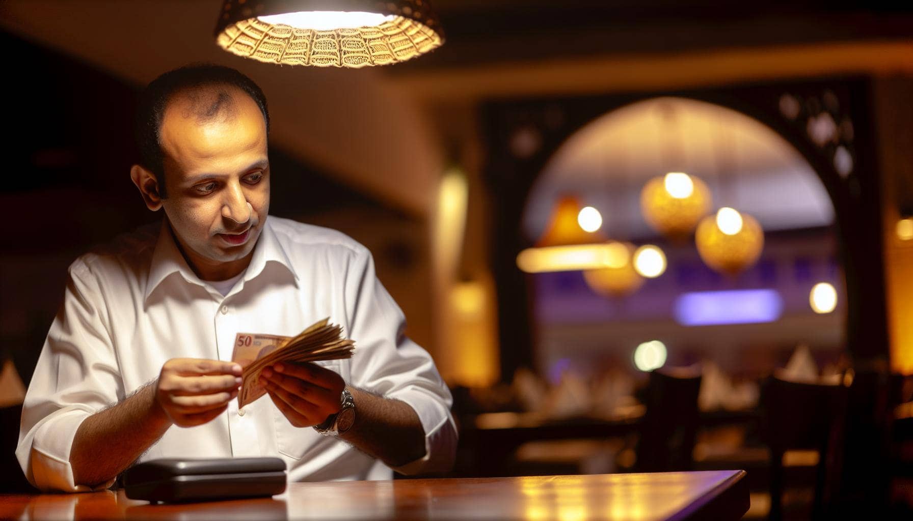 restaurant employee counting cash tips