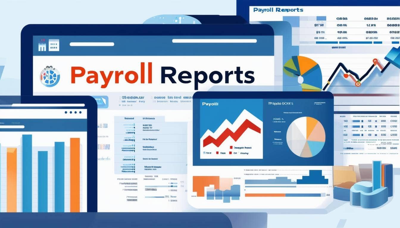 an image of digital reports with payroll reports in american english across the top