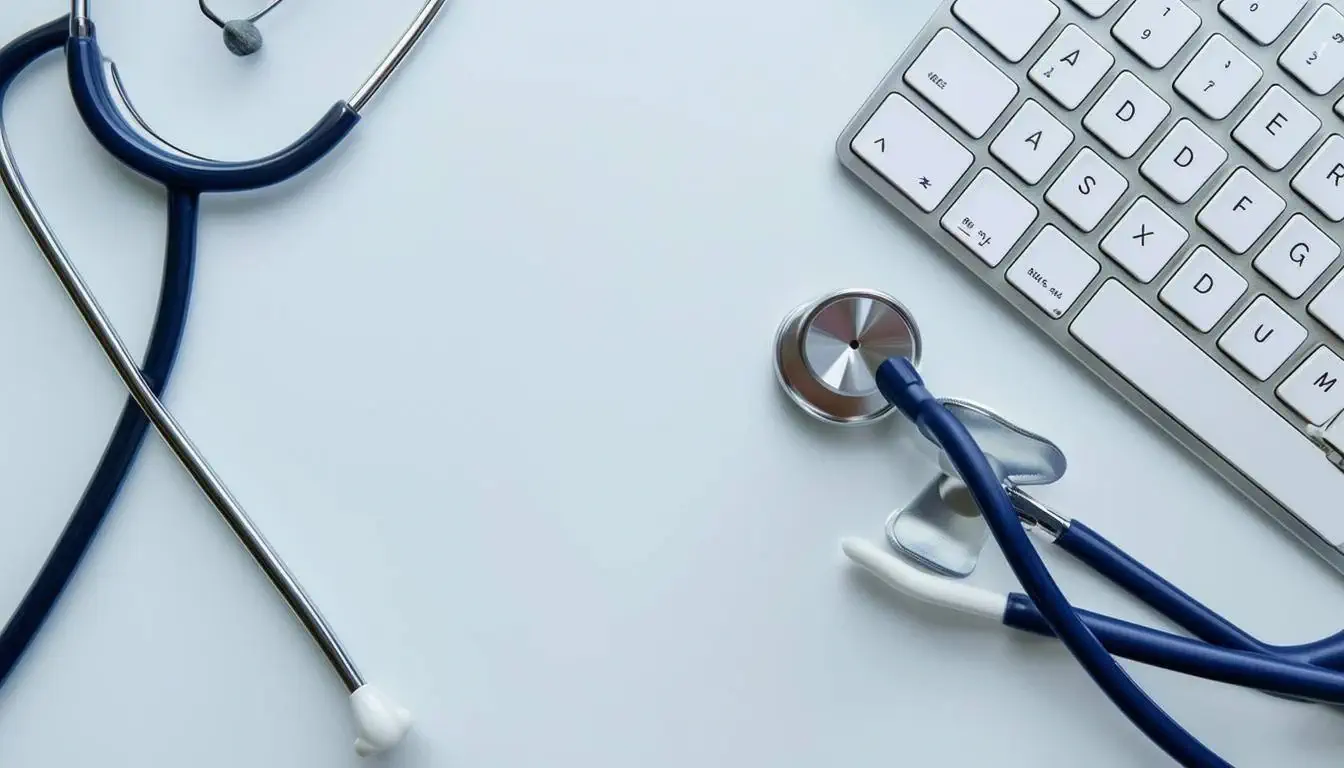 in image of a key board and a stethescope next to it