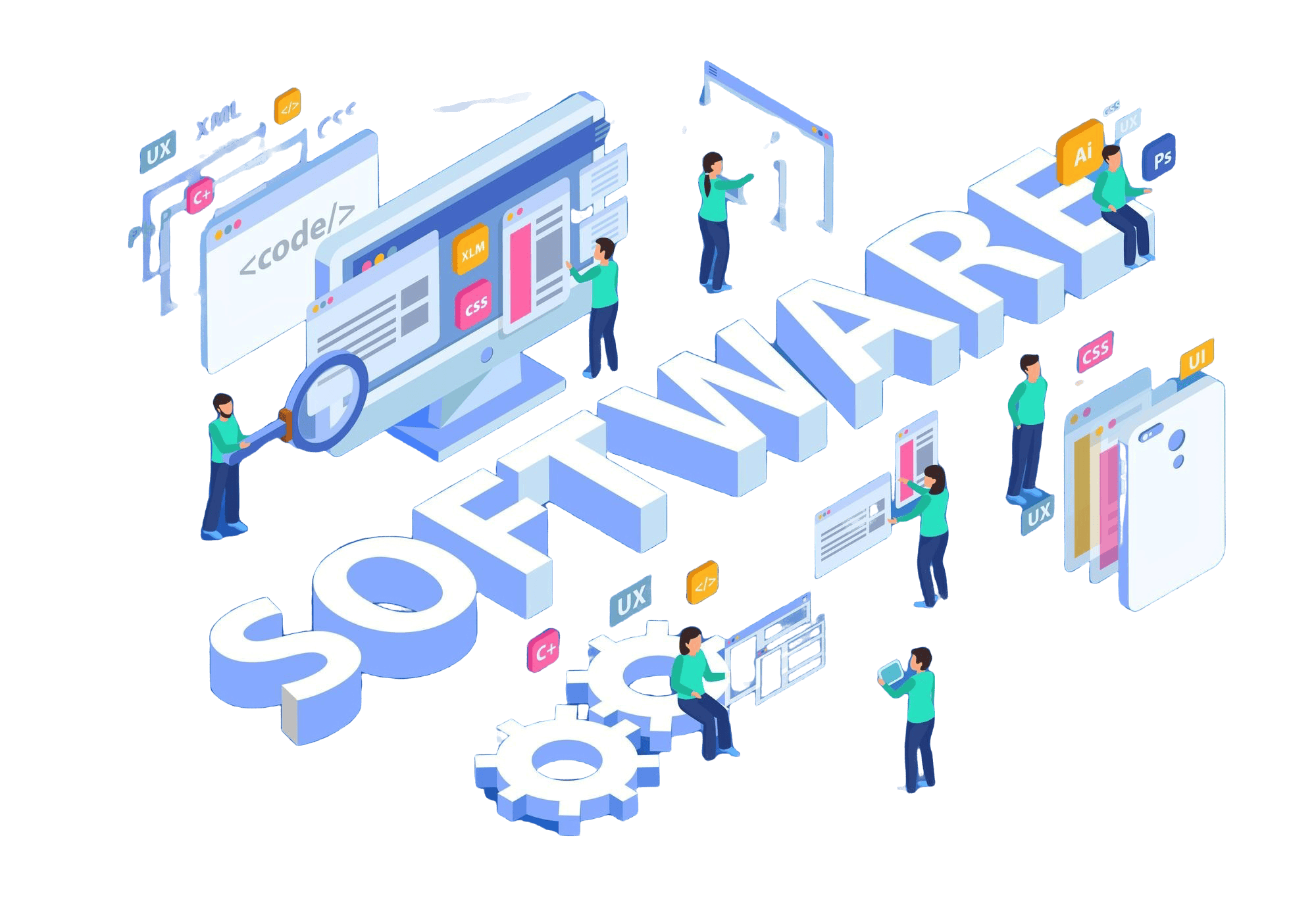 Web development isometric concept composition illustration